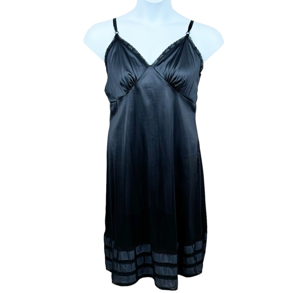 Sears Vintage Black Anti Cling Antron III Nylon Lace Trim Full Slip Dress 40